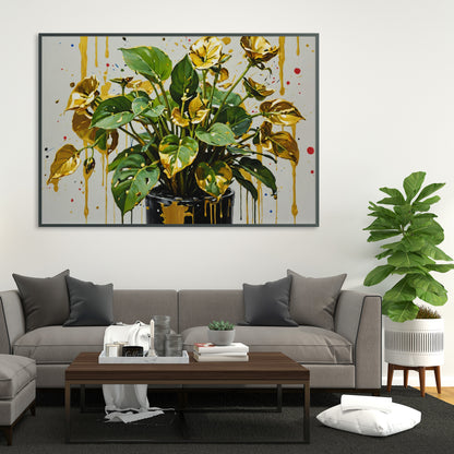 Golden Flora Cascade - Abstract Floral Art