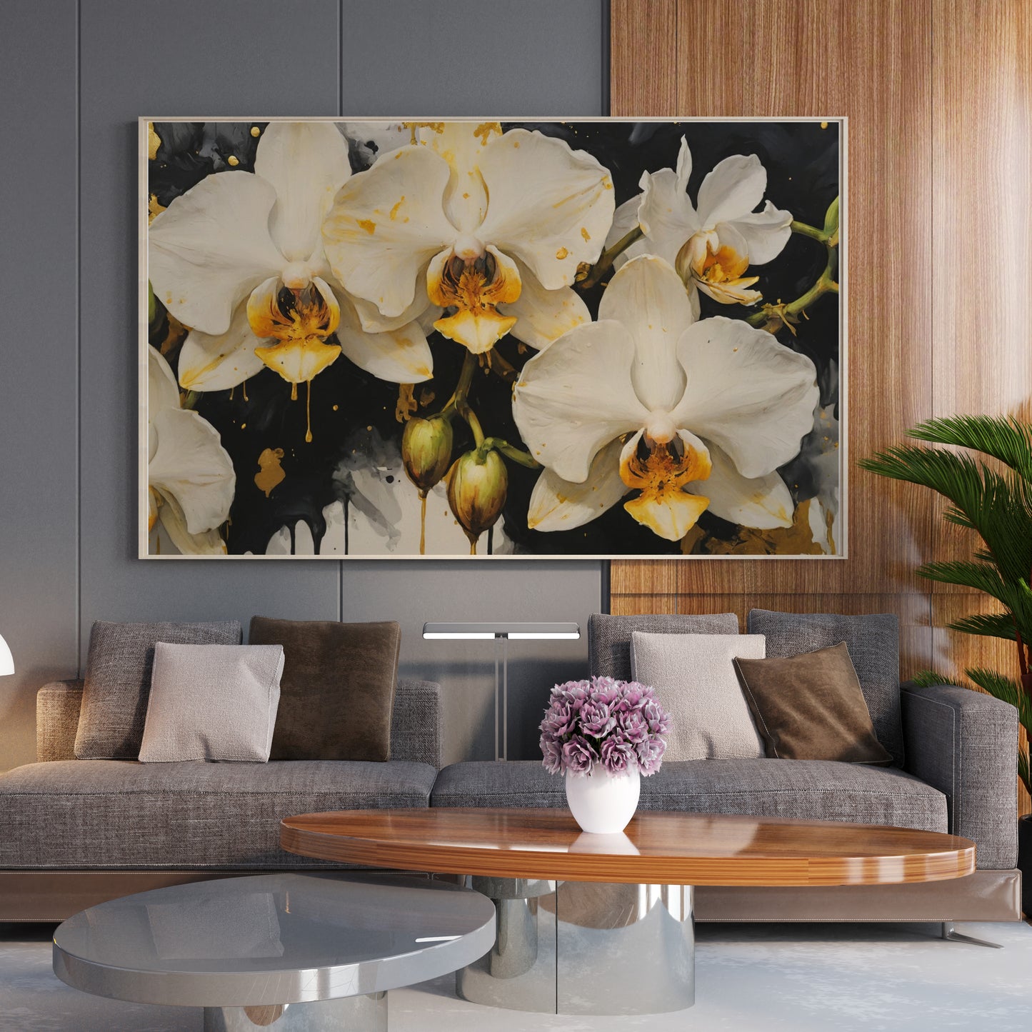 Gilded Orchid Symphony - Abstract Floral Art