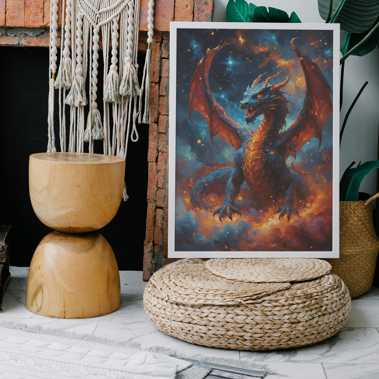 Celestial Flame Dragon - Abstract Cosmic Wall Art