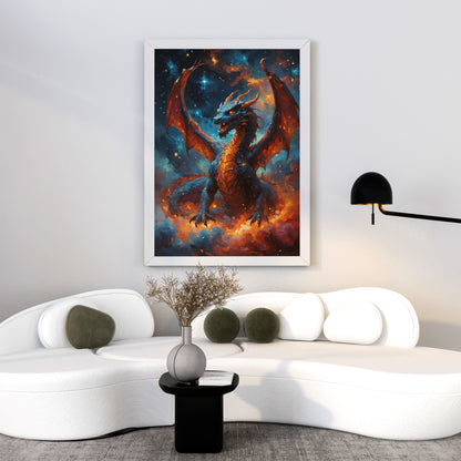 Celestial Flame Dragon - Abstract Cosmic Wall Art