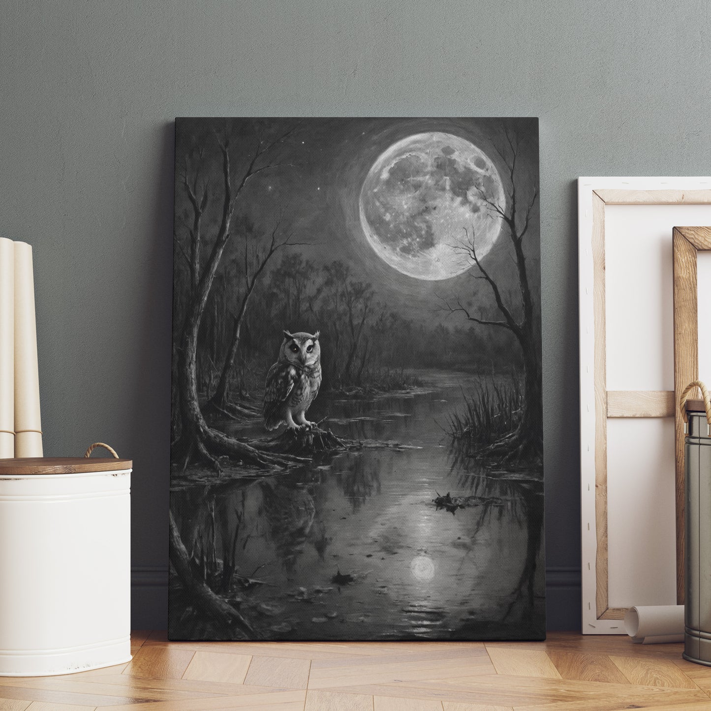 Moonlit Wisdom - Charcoal Art Print