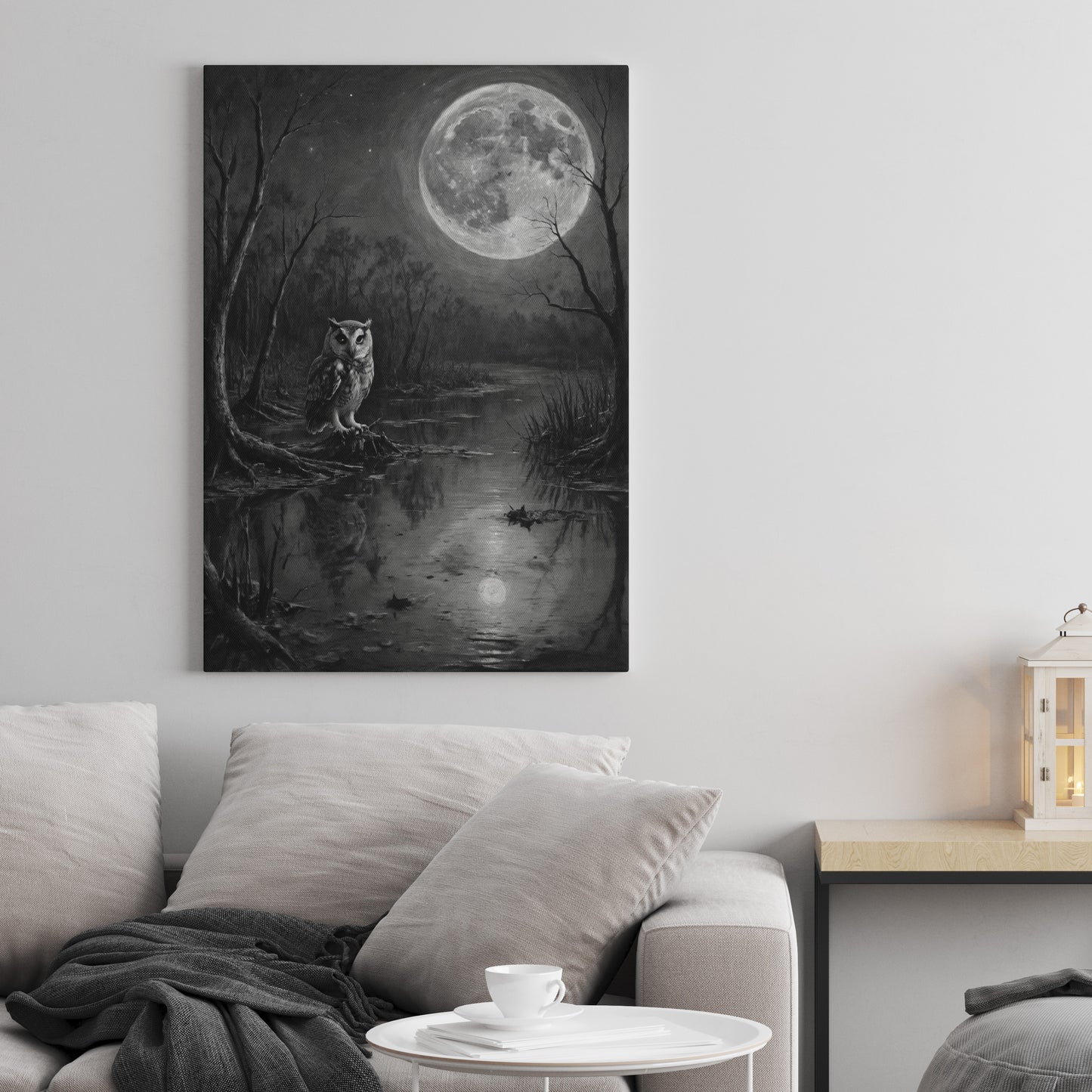 Moonlit Wisdom - Charcoal Art Print