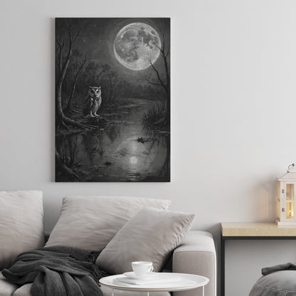 Moonlit Wisdom - Charcoal Art Print