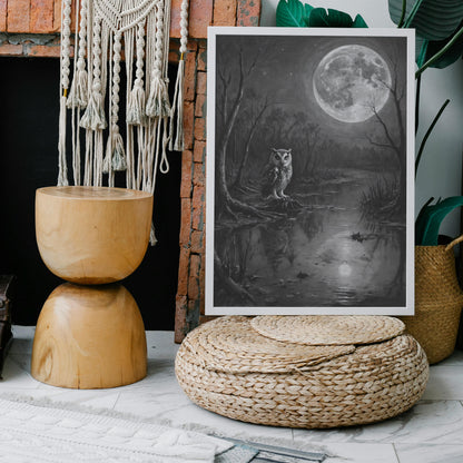 Moonlit Wisdom - Charcoal Art Print