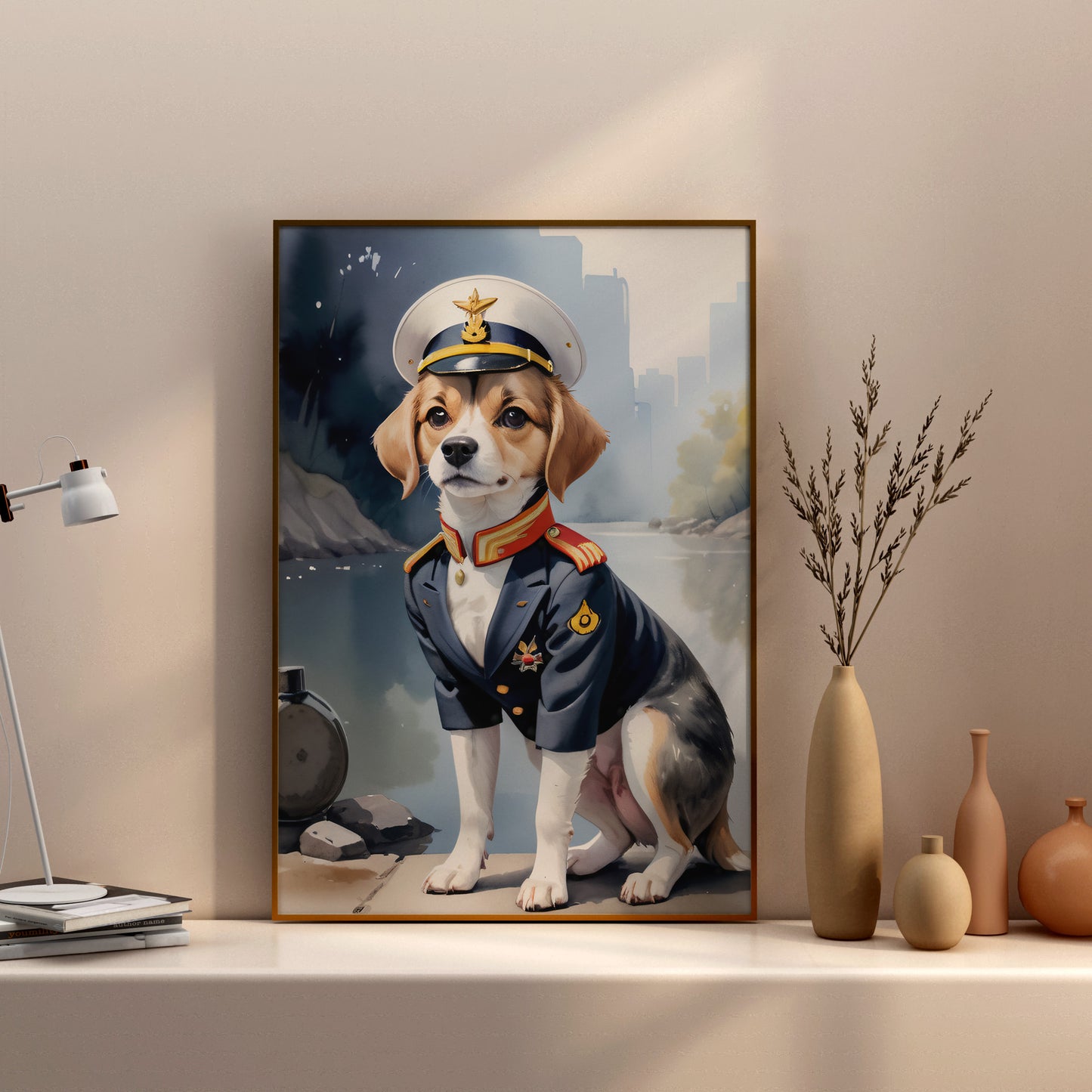 Commander Canine Portrait - Fantasy Dog Watercolor Print