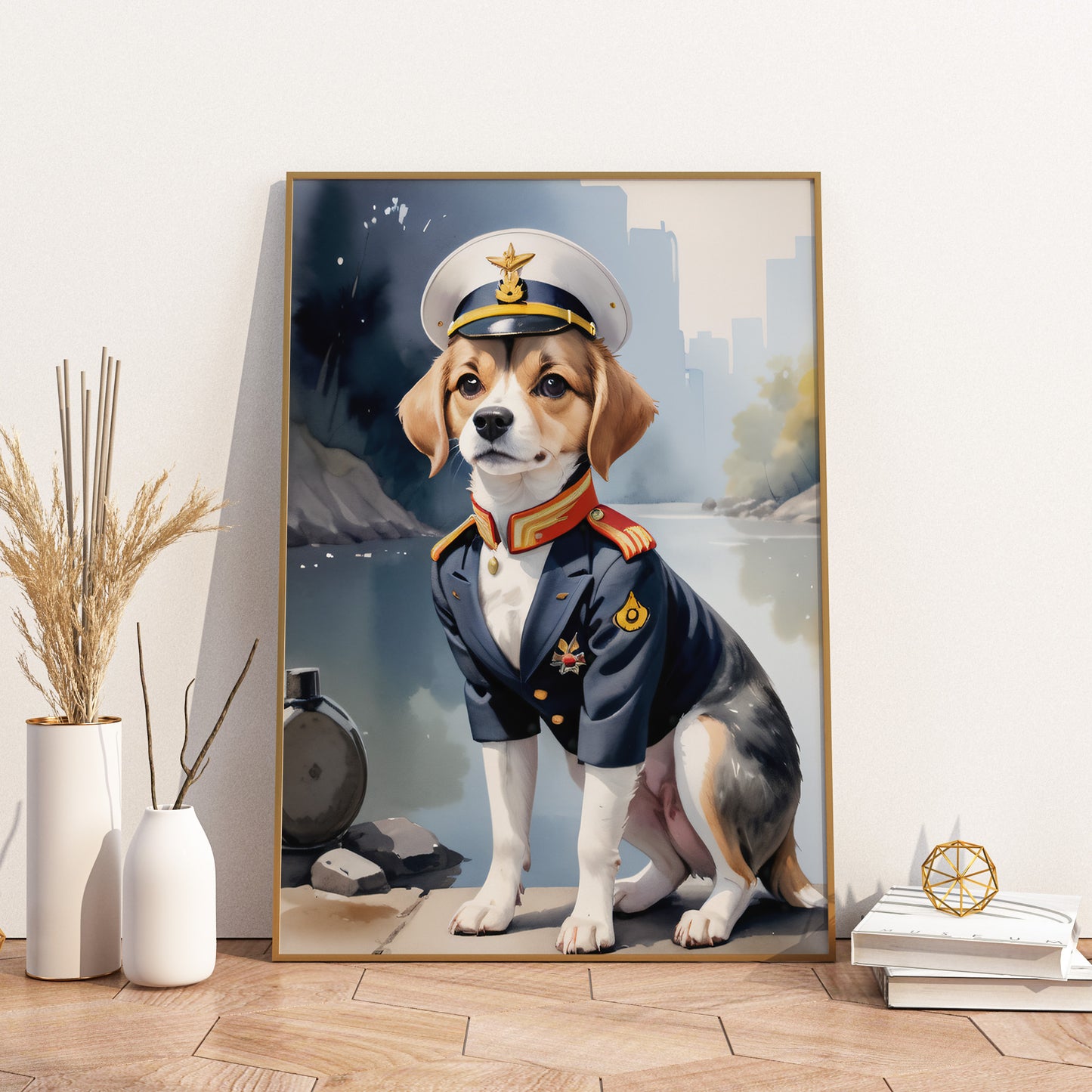 Commander Canine Portrait - Fantasy Dog Watercolor Print