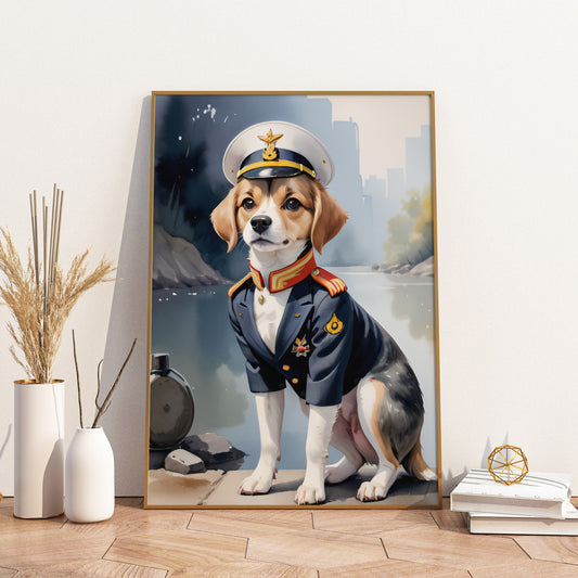 Commander Canine Portrait - Fantasy Dog Watercolor Print