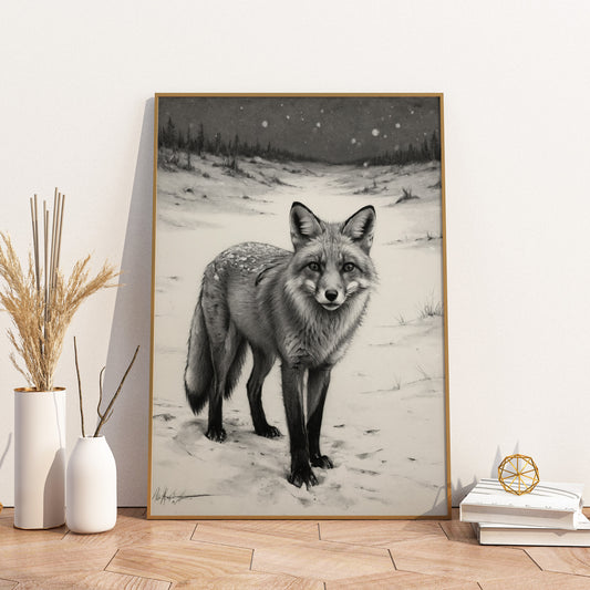 Winter Guardian Majesty - Charcoal Art Print