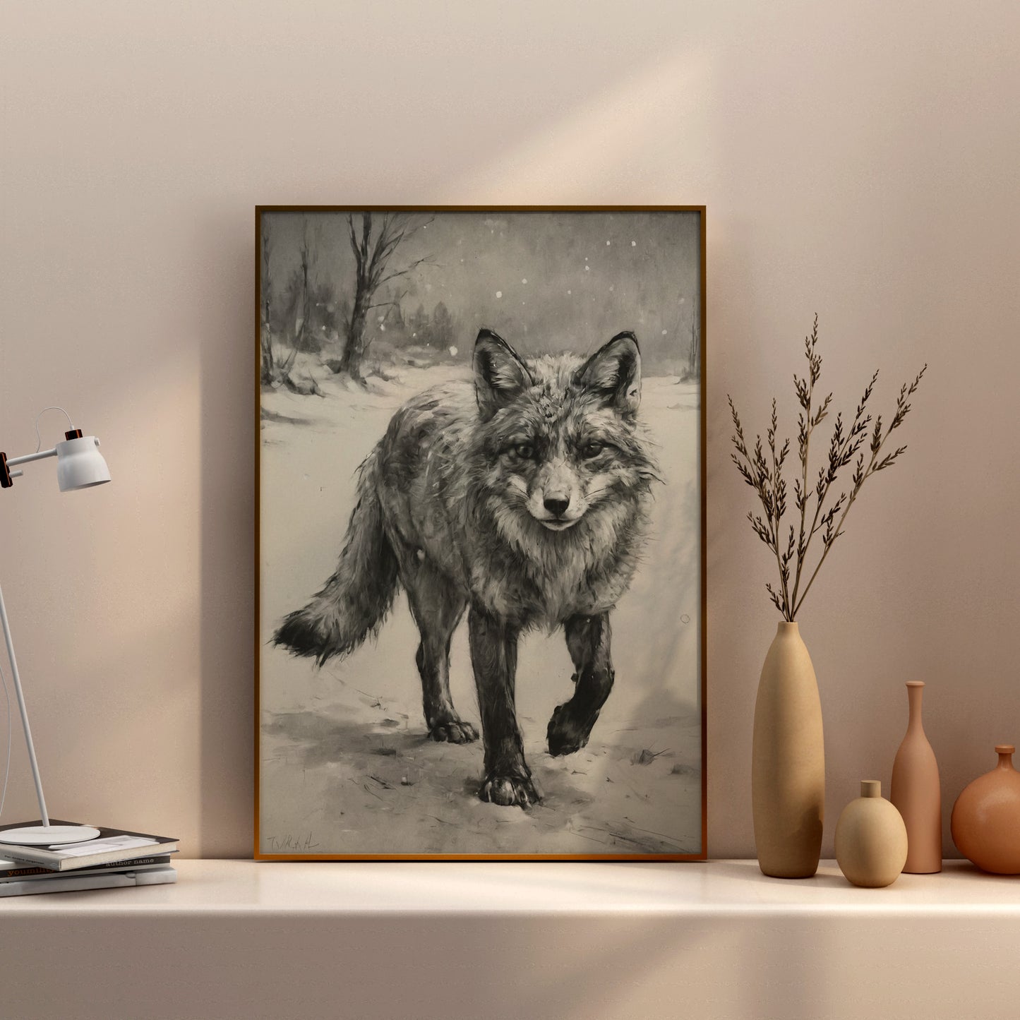 Silent Winter Stroll - Charcoal Art Print