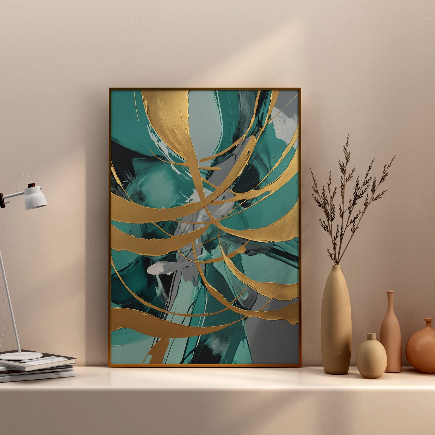 Golden Whirlwind Symphony - Abstrakt Swirl Print