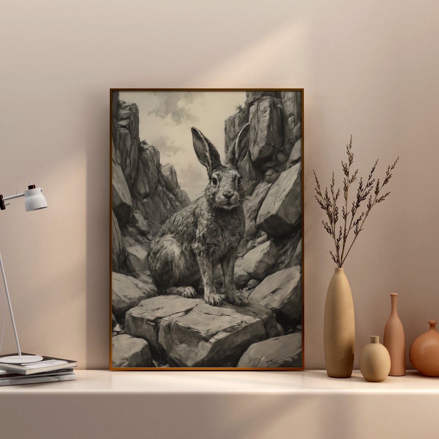 Majestic Canyon Hare - Charcoal Art Print