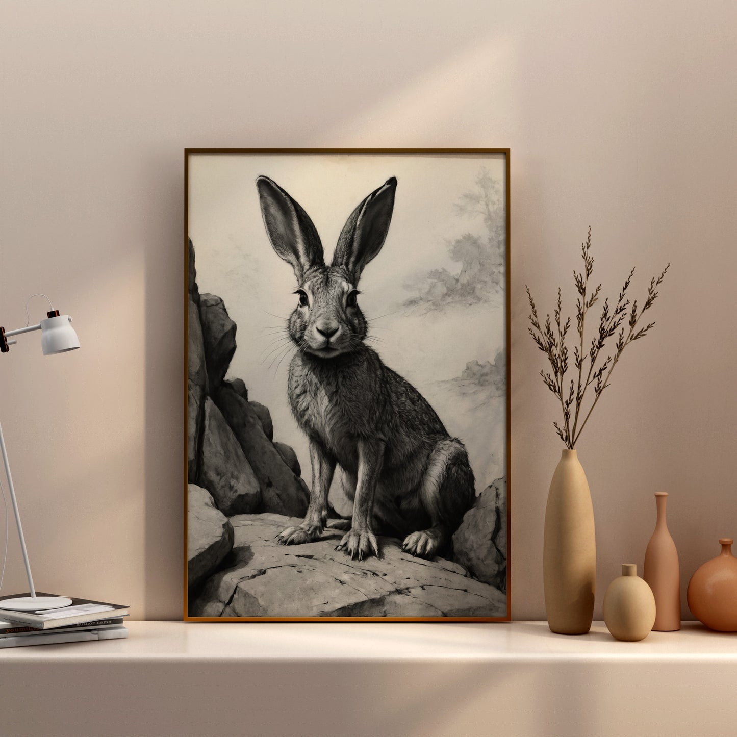 Majestic Hare Portrait - Charcoal Art Print