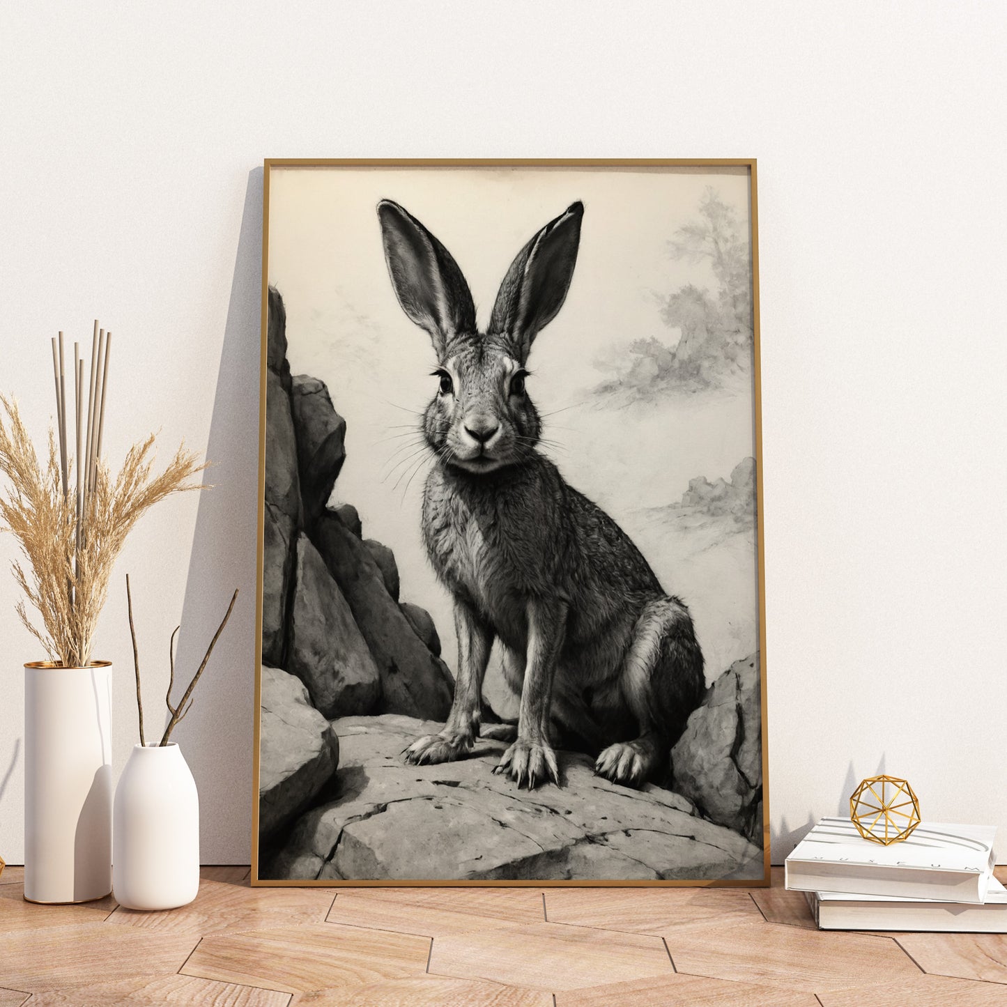 Majestic Hare Portrait - Charcoal Art Print