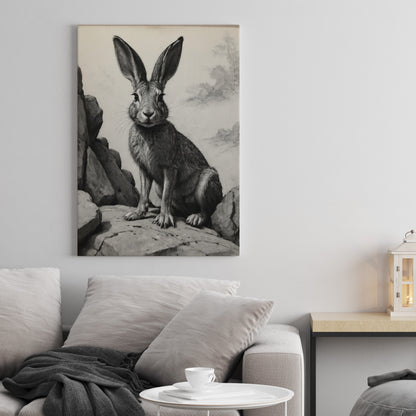 Majestic Hare Portrait - Charcoal Art Print