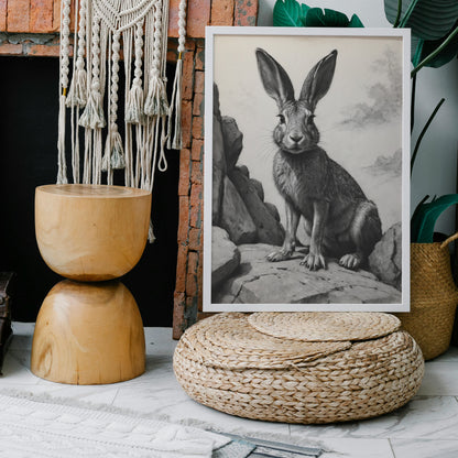 Majestic Hare Portrait - Charcoal Art Print