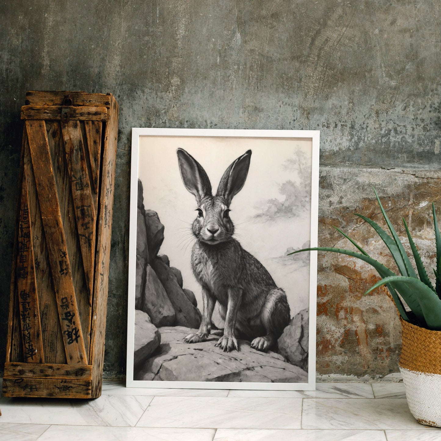 Majestic Hare Portrait - Charcoal Art Print