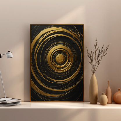 Golden Vortex Harmony - Abstract Swirl Print