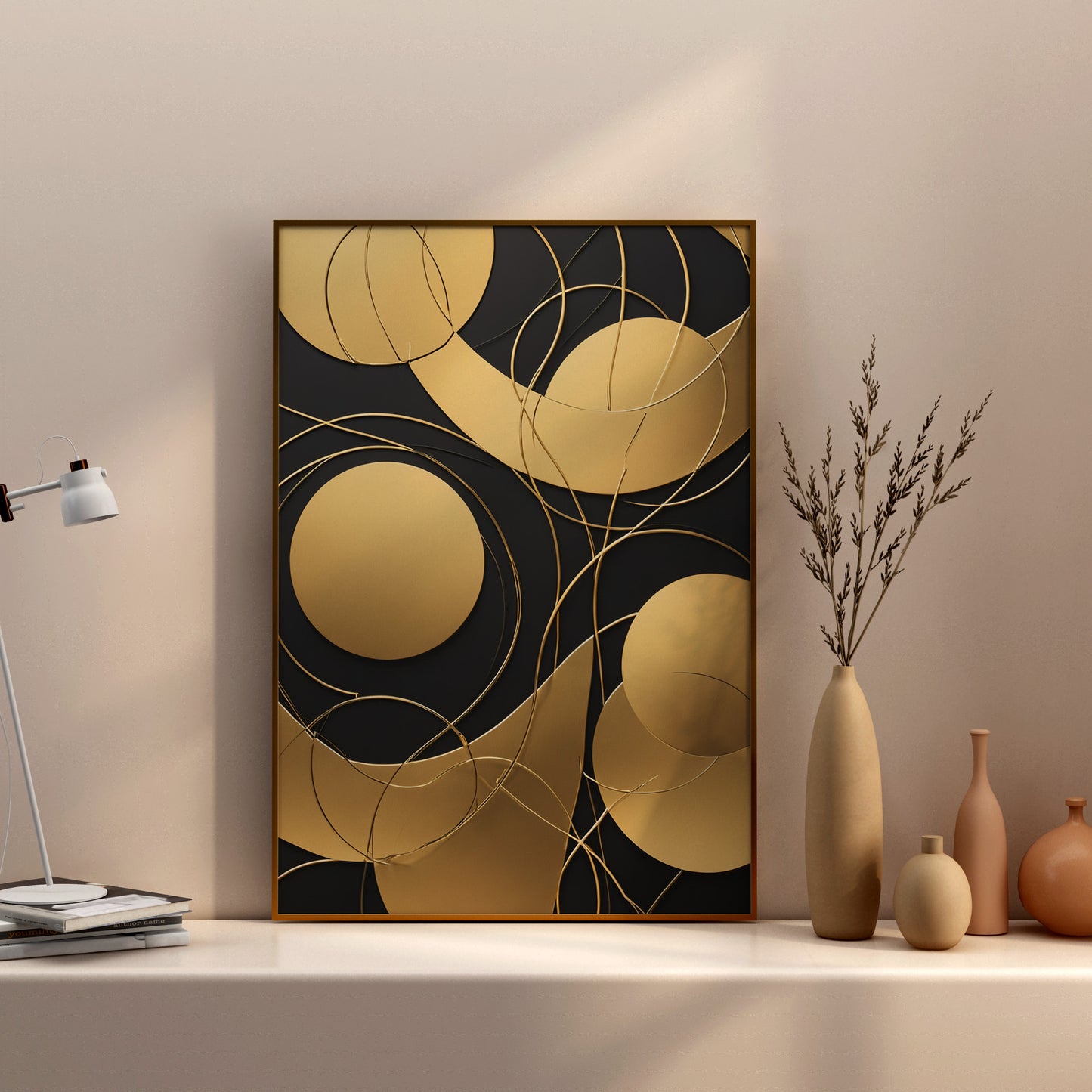 Golden Harmony Circles - Abstrakt Swirl Print