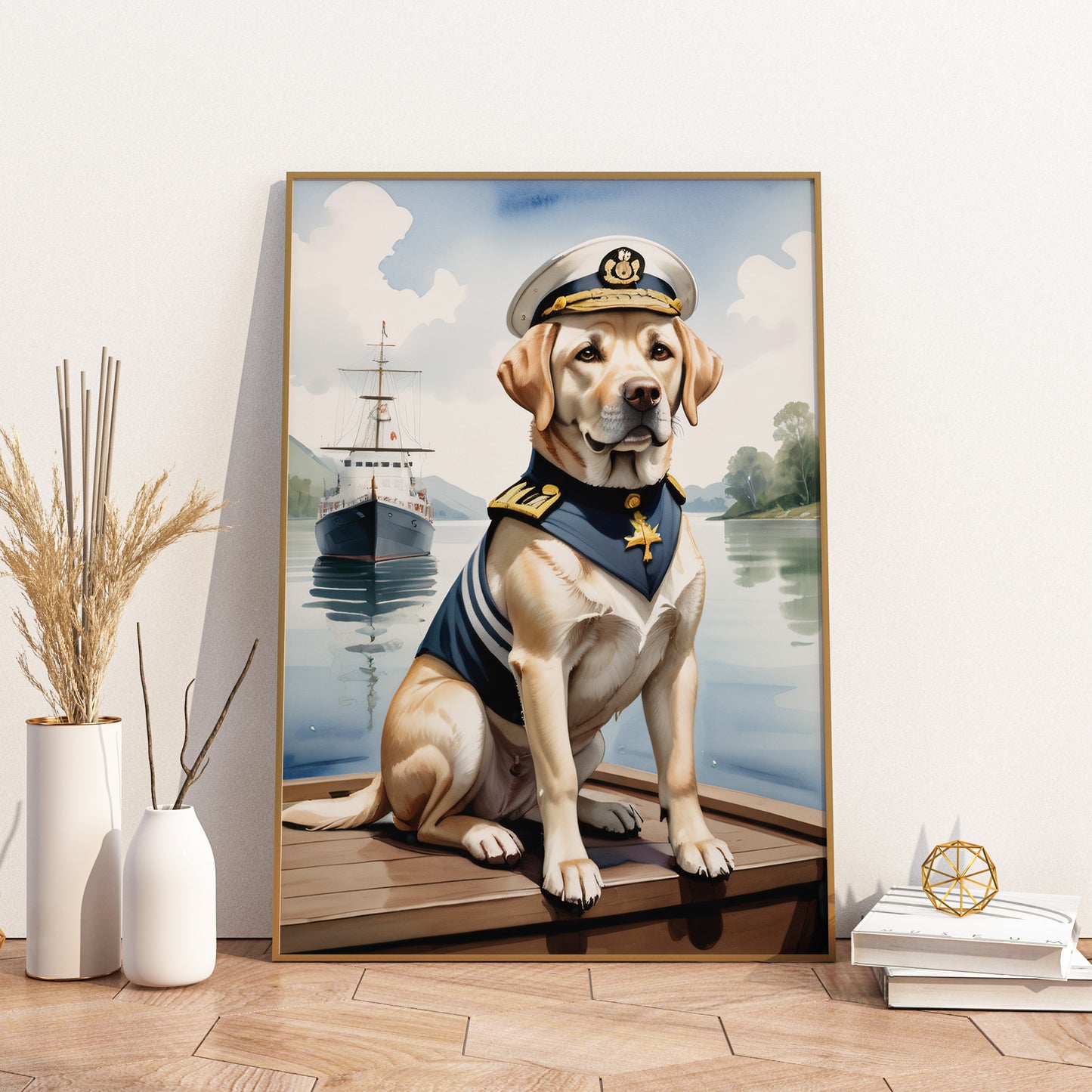 Commander Canine Afloat - Fantasy Dog Watercolor Print