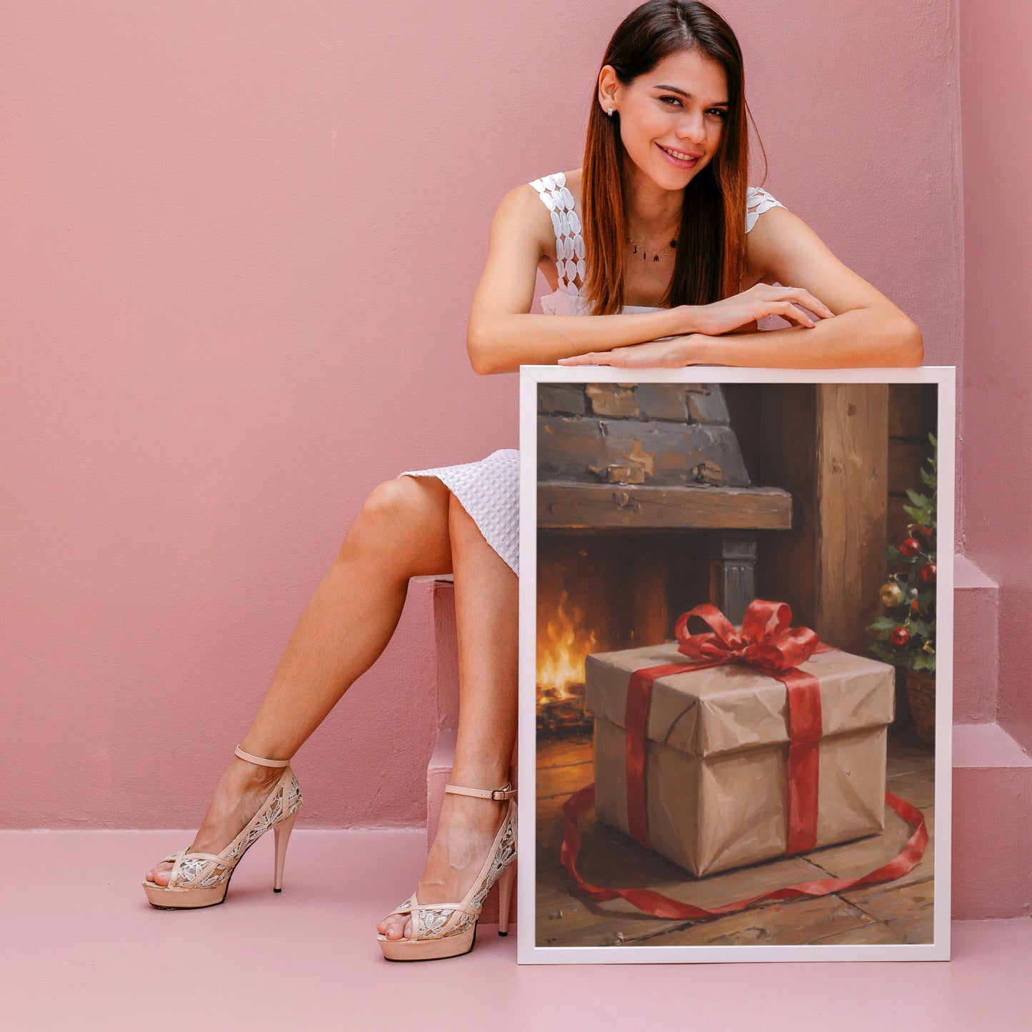 Gift by the Hearth - Christmas Themed Art Print