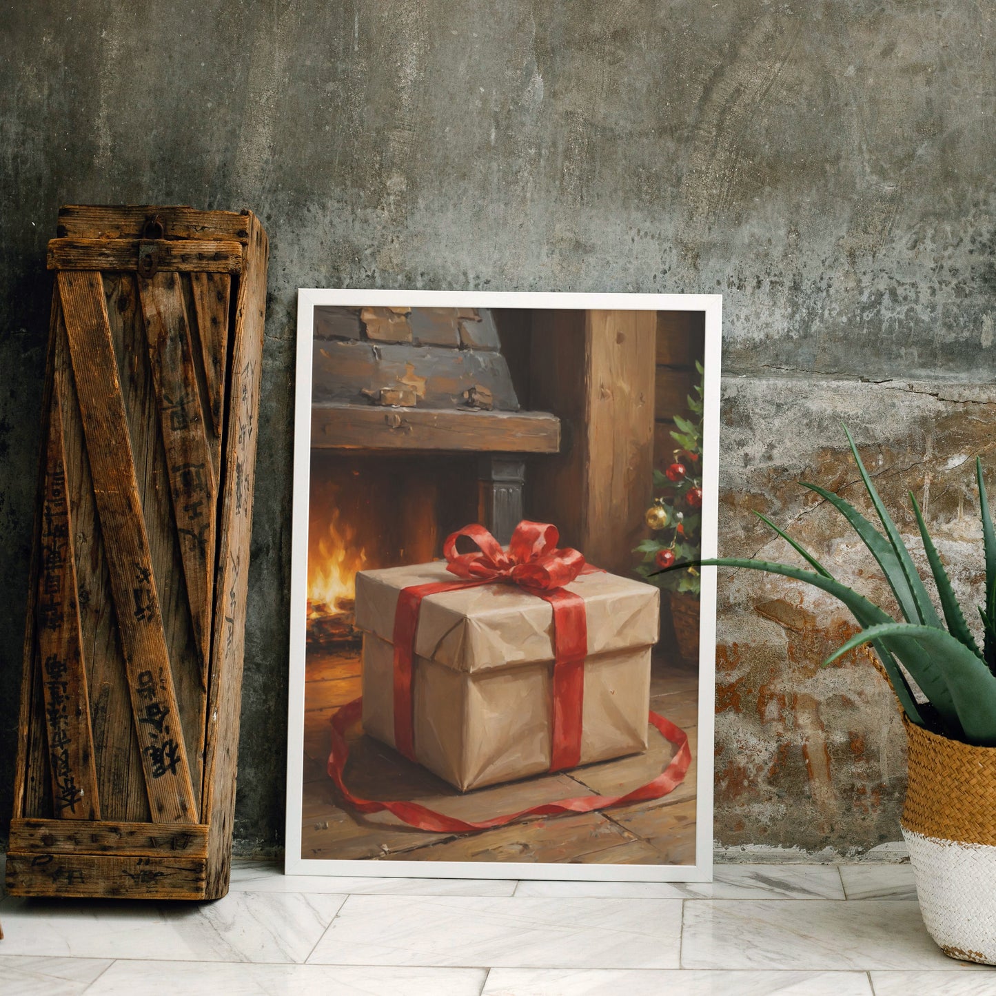 Gift by the Hearth - Christmas Themed Art Print