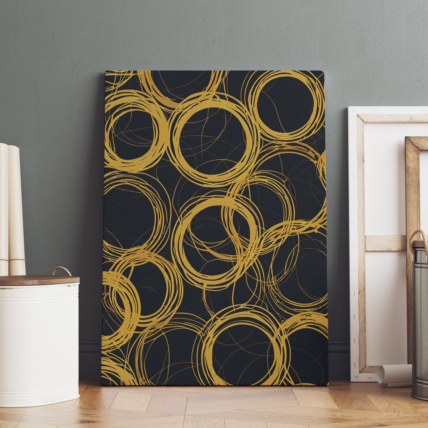 Golden Whirl Symphony - Abstract Swirl Print