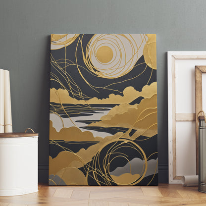 Celestial Gold Reverie - Abstract Swirl Print