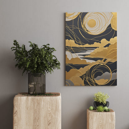 Celestial Gold Reverie - Abstract Swirl Print