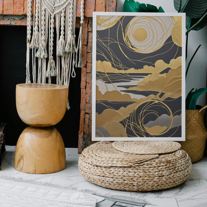 Celestial Gold Reverie - Abstract Swirl Print