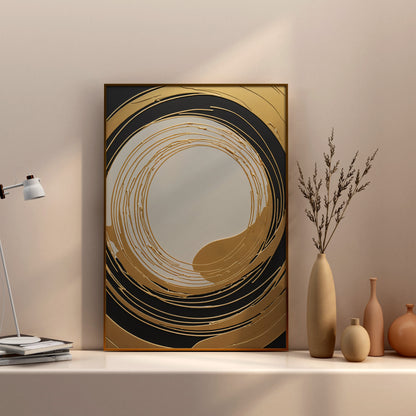 Golden Eclipse Whirl - Abstract Swirl Print