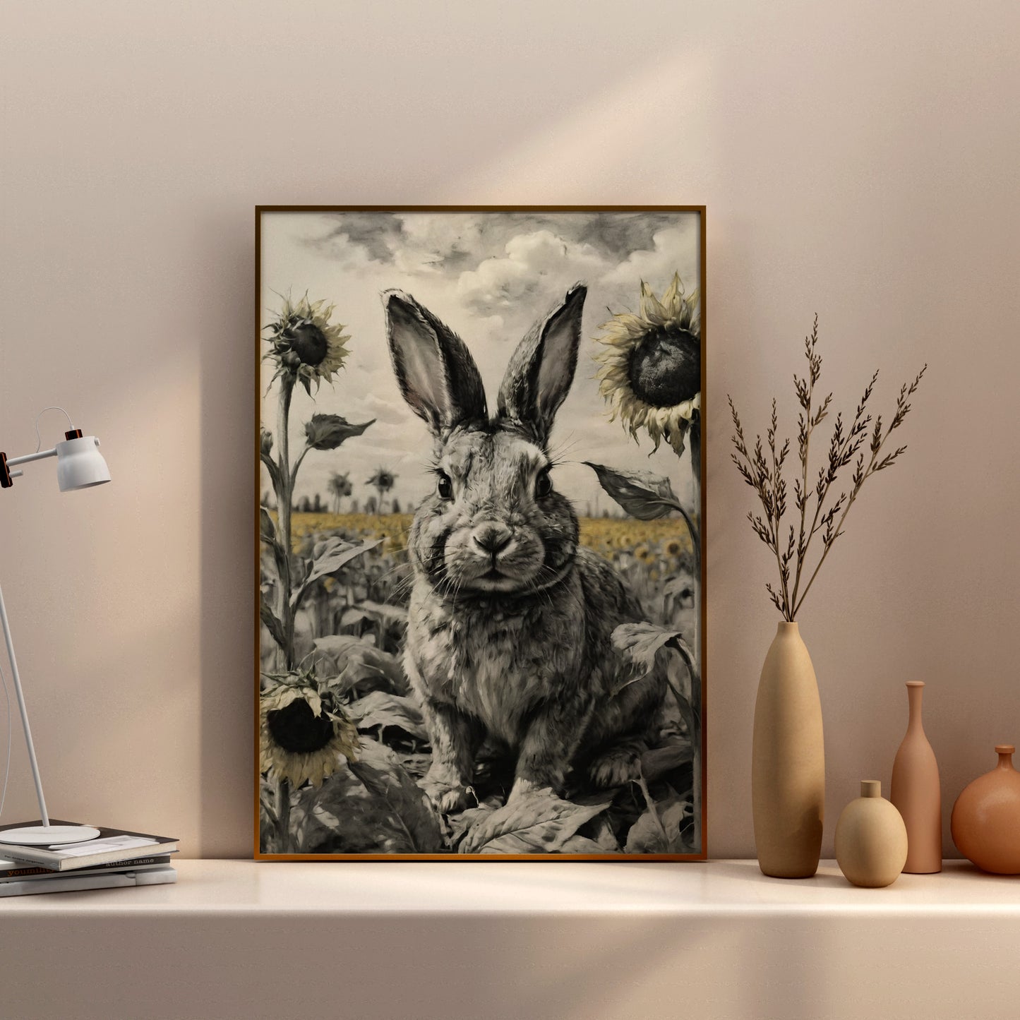 Sunlit Hare Serenity - Charcoal Art Print