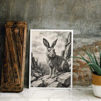 Majestic Canyon Hare - Charcoal Art Print