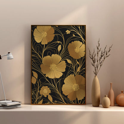 Golden Blossom Elegance - Abstrakt Swirl Print