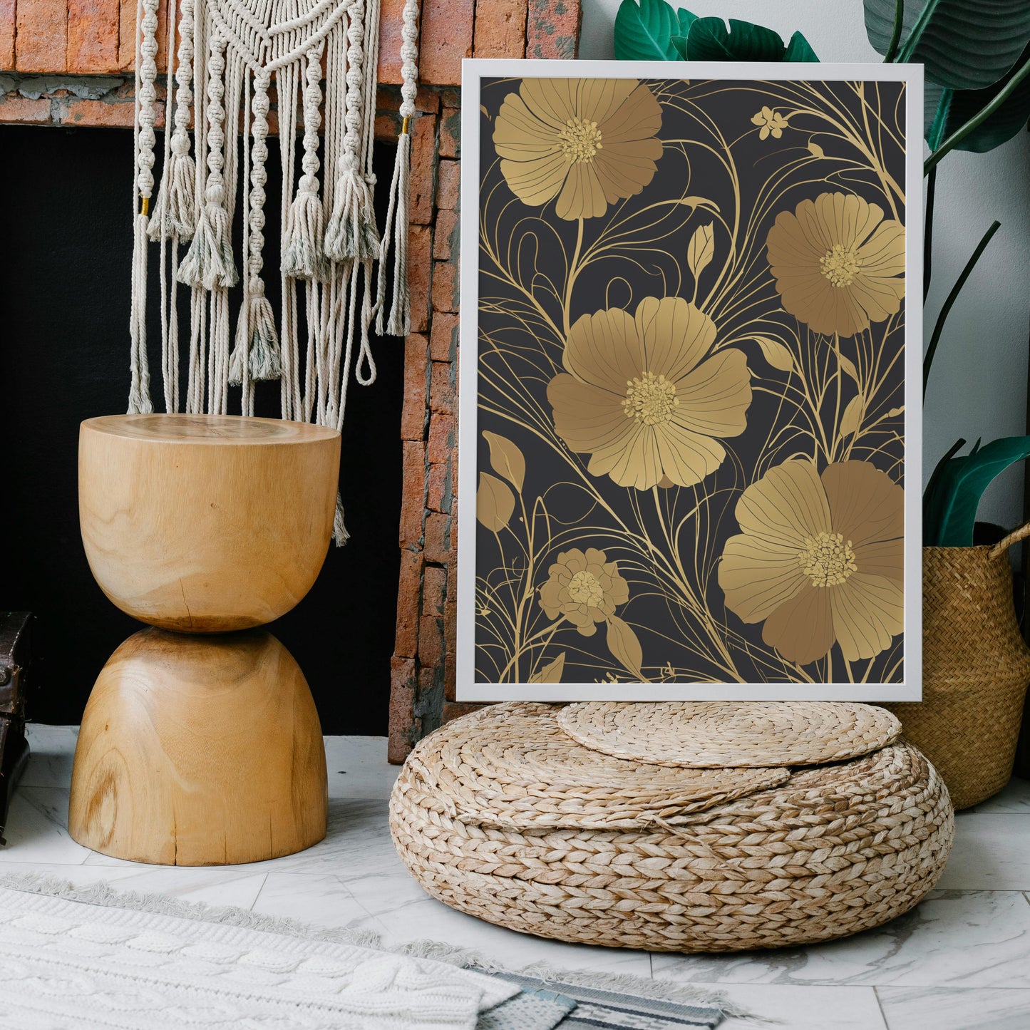 Golden Blossom Elegance - Abstrakt Swirl Print