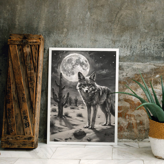 "Lunar Desert Sentinel" - Charcoal Art Print