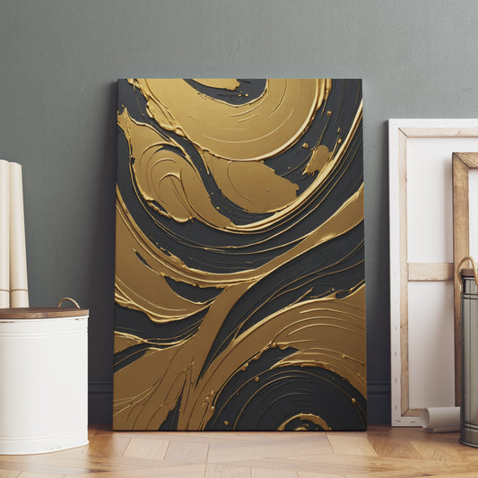 Golden Flow Symphony - Abstract Swirl Print