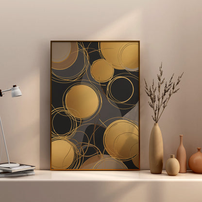 Golden Orb Symphony - Abstrakt Swirl Print