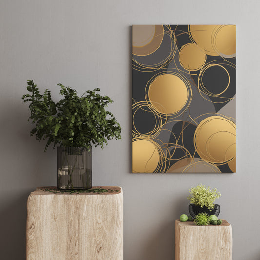 Golden Orb Symphony - Abstract Swirl Print