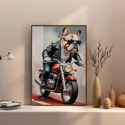 Bulldog Biker Style - Fantasy Dog Watercolor Print