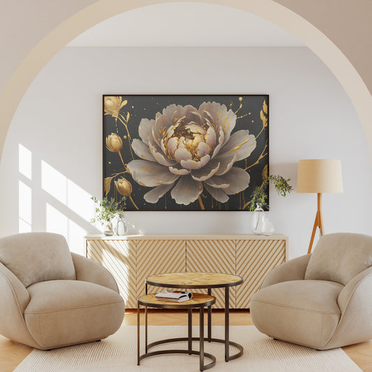 Golden Bloom Symphony - Abstract Floral Art