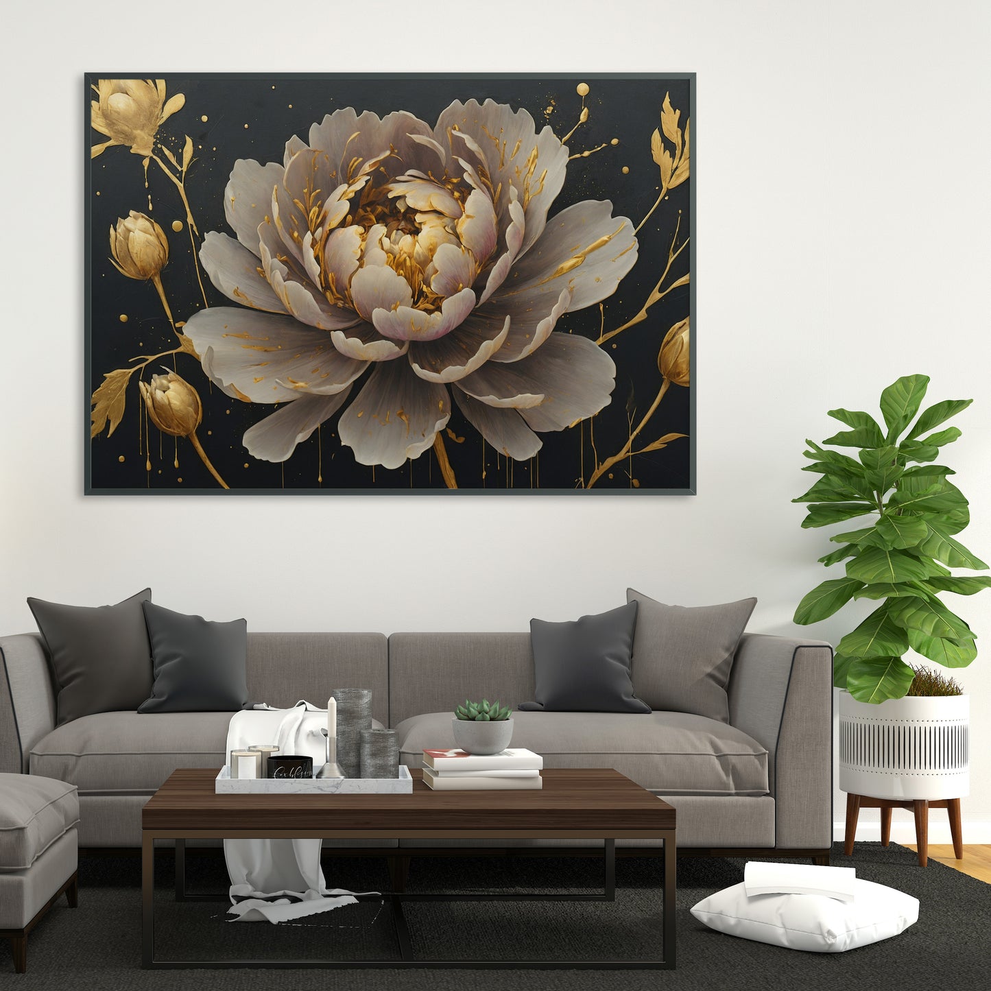 Golden Bloom Symphony - Abstract Floral Art