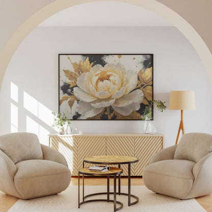 Golden Blossom Harmony - Abstract Floral Art