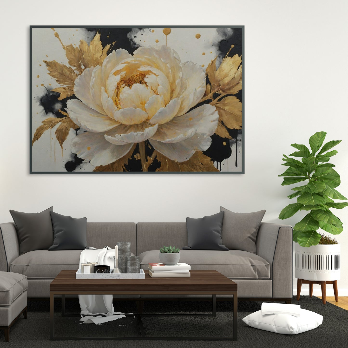 Golden Blossom Harmony - Abstract Floral Art