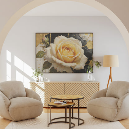 Golden Rose Elegance - Abstract Floral Art