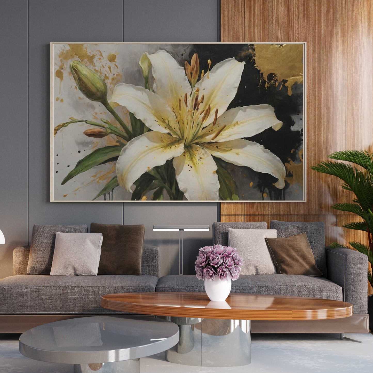 Gilded Elegance Blossom - Abstract Floral Art