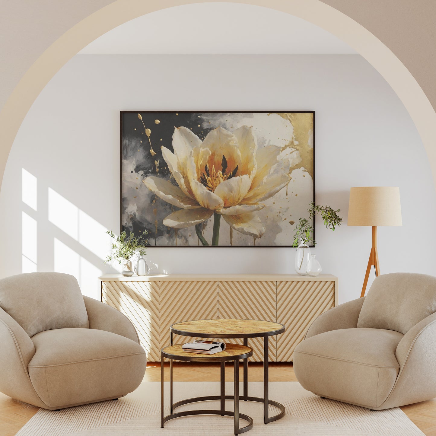 Golden Bloom Symphony - Abstract Floral Art