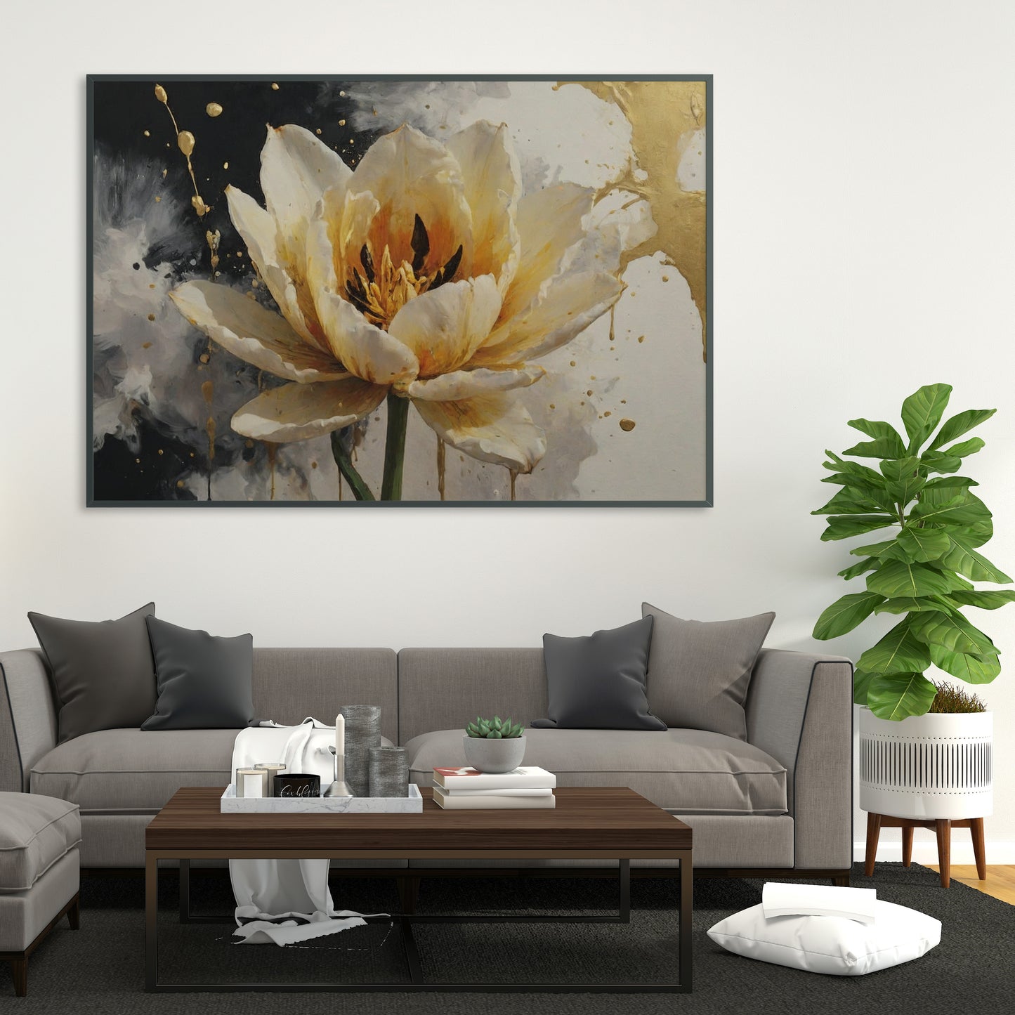 Golden Bloom Symphony - Abstract Floral Art