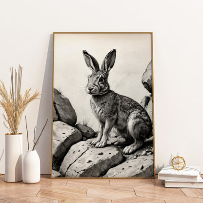 Stone Sentinel Hare - Charcoal Art Print