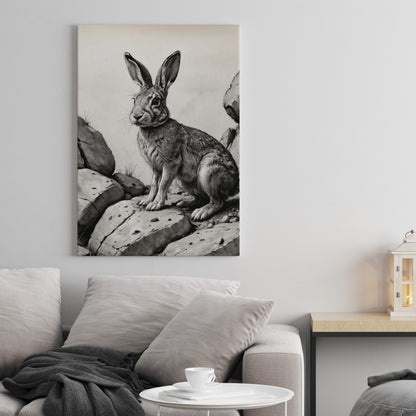 Stone Sentinel Hare - Charcoal Art Print