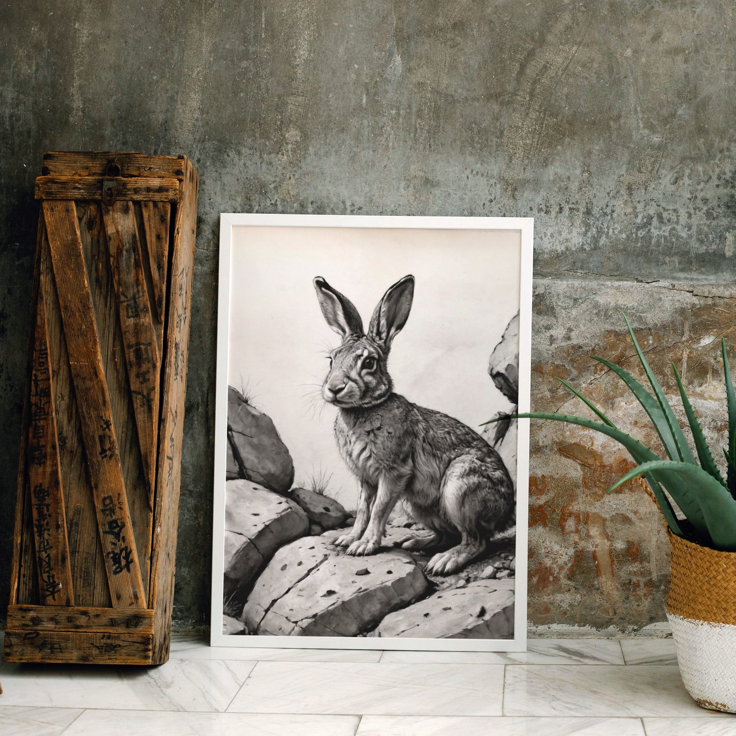 Stone Sentinel Hare - Charcoal Art Print